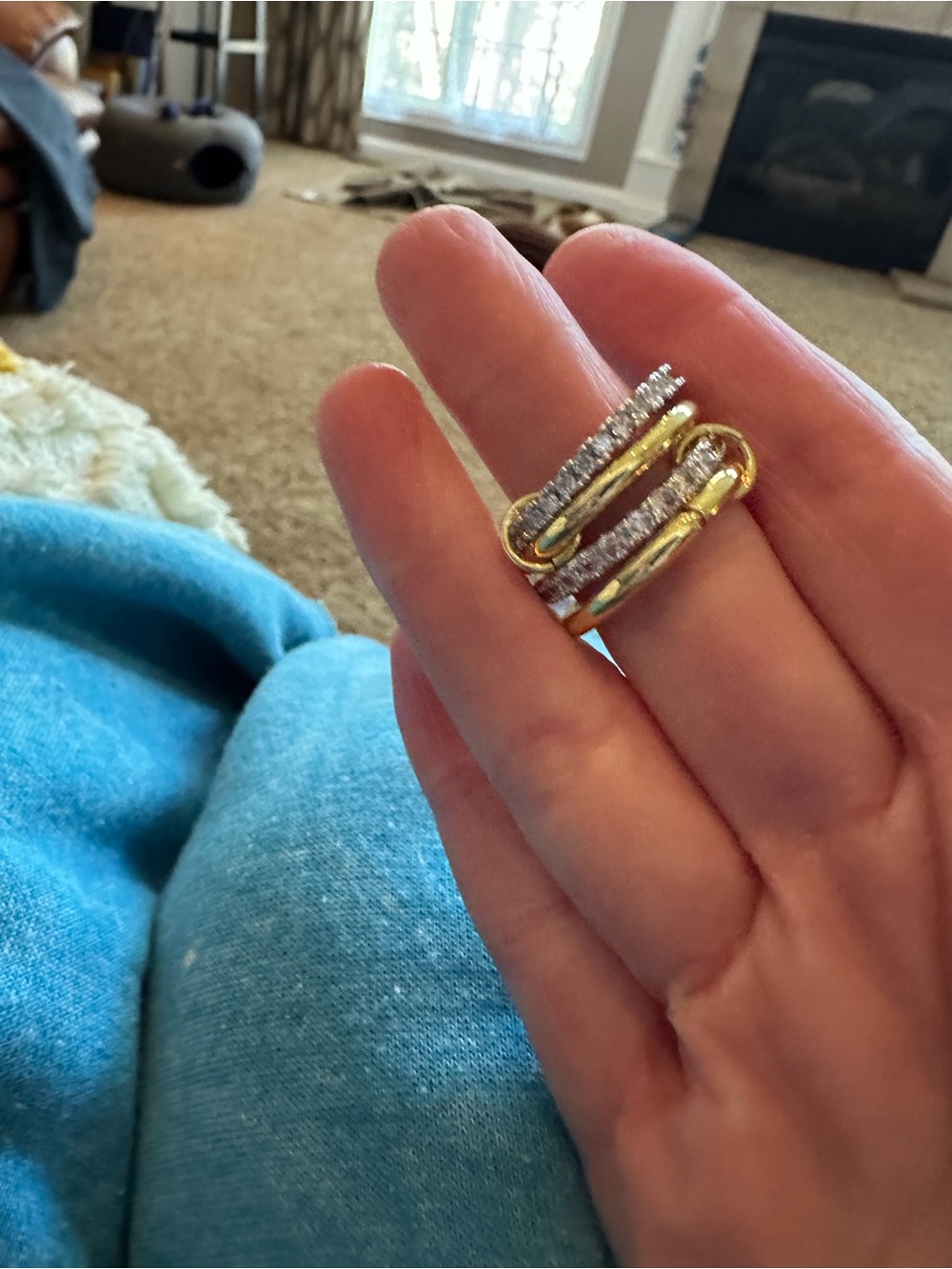 BB Lila Mixin’ Elegance Gold and Silver Quad Band Crystal Ring NWT 7.5 - Picture 2 of 5
